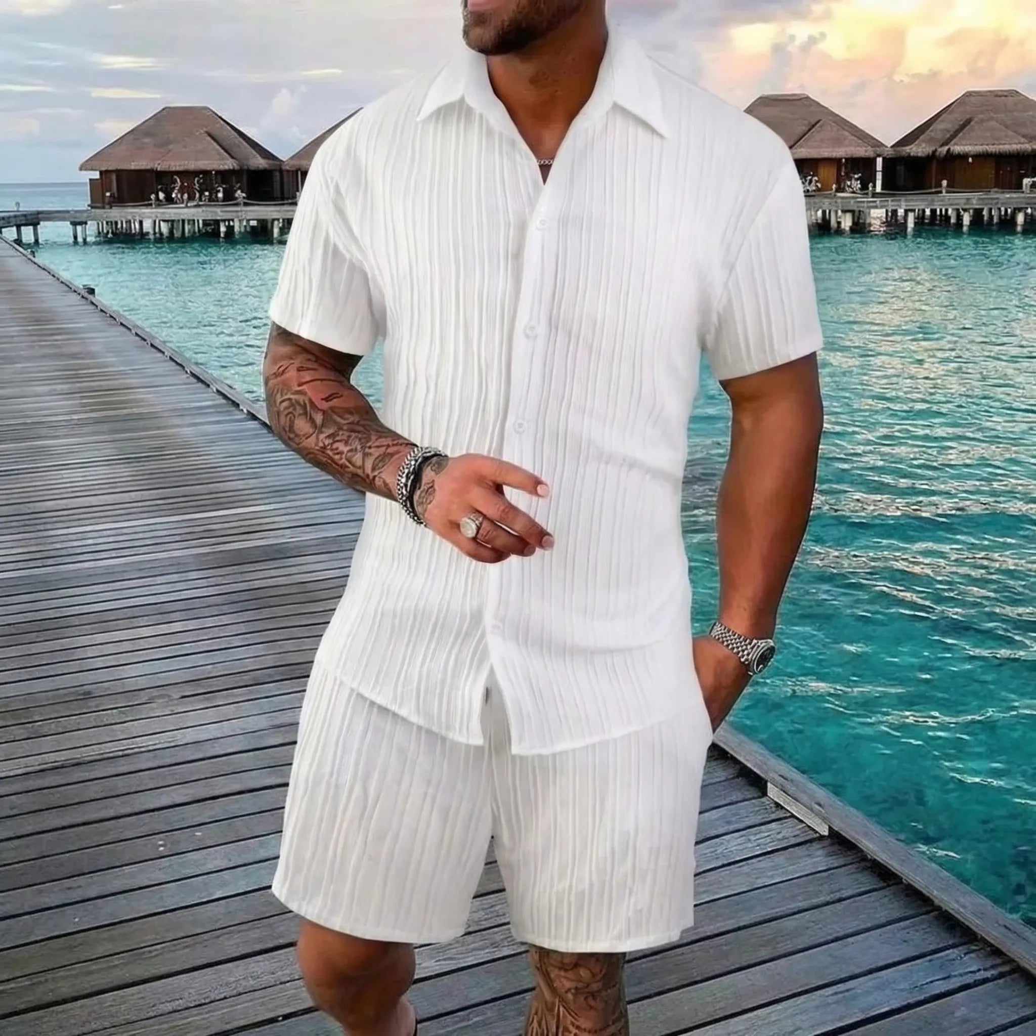 Herren Sommer Set Poloshirt Shorts atmungsaktiv leicht
