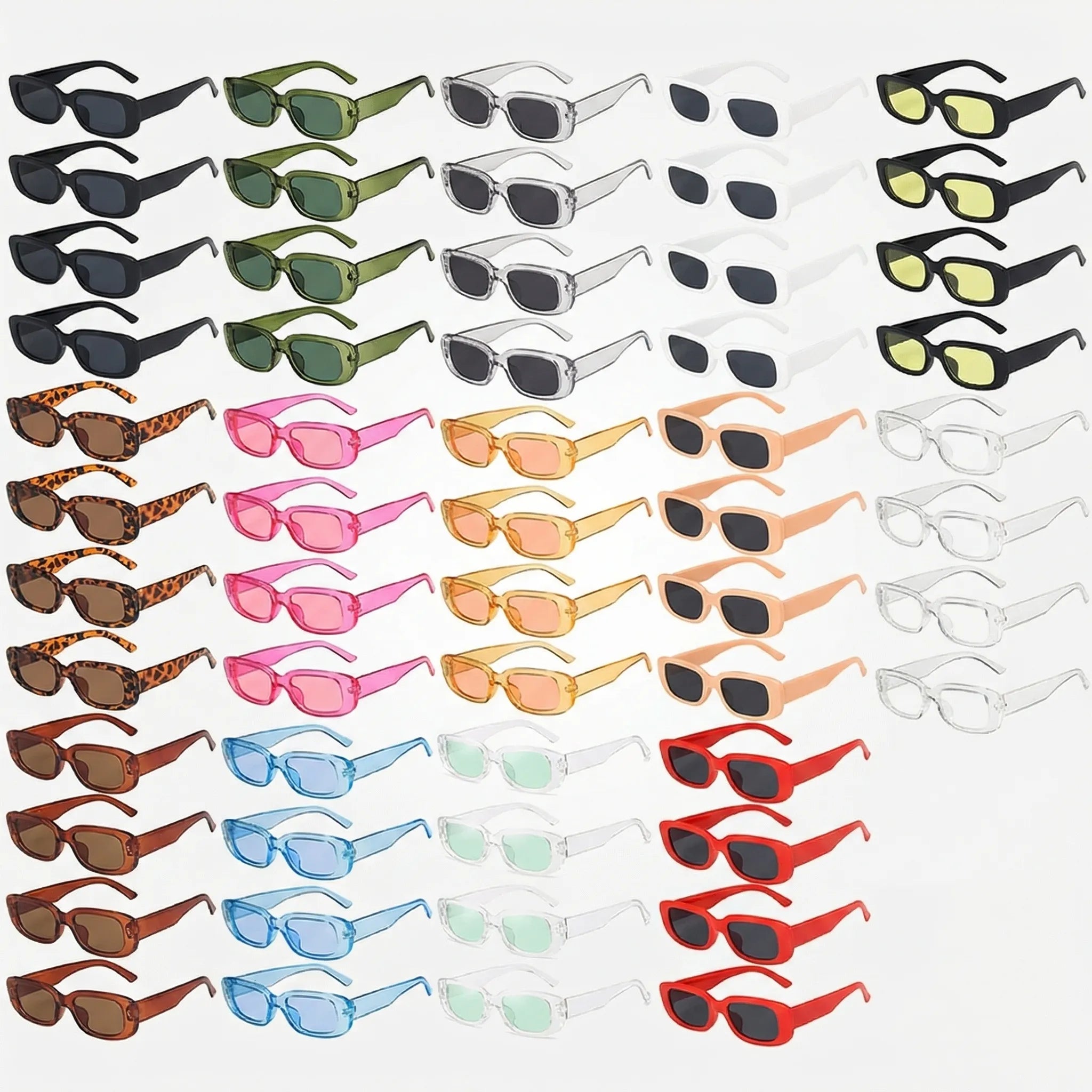 Retro Rechteck-Sonnenbrillen Set 56 Paare vintage Farbauswahl