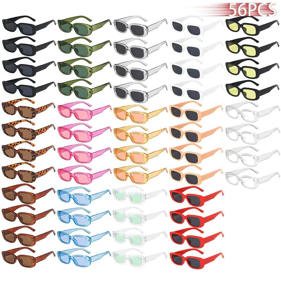 Retro Rechteck-Sonnenbrillen Set 56 Paare vintage Farbauswahl