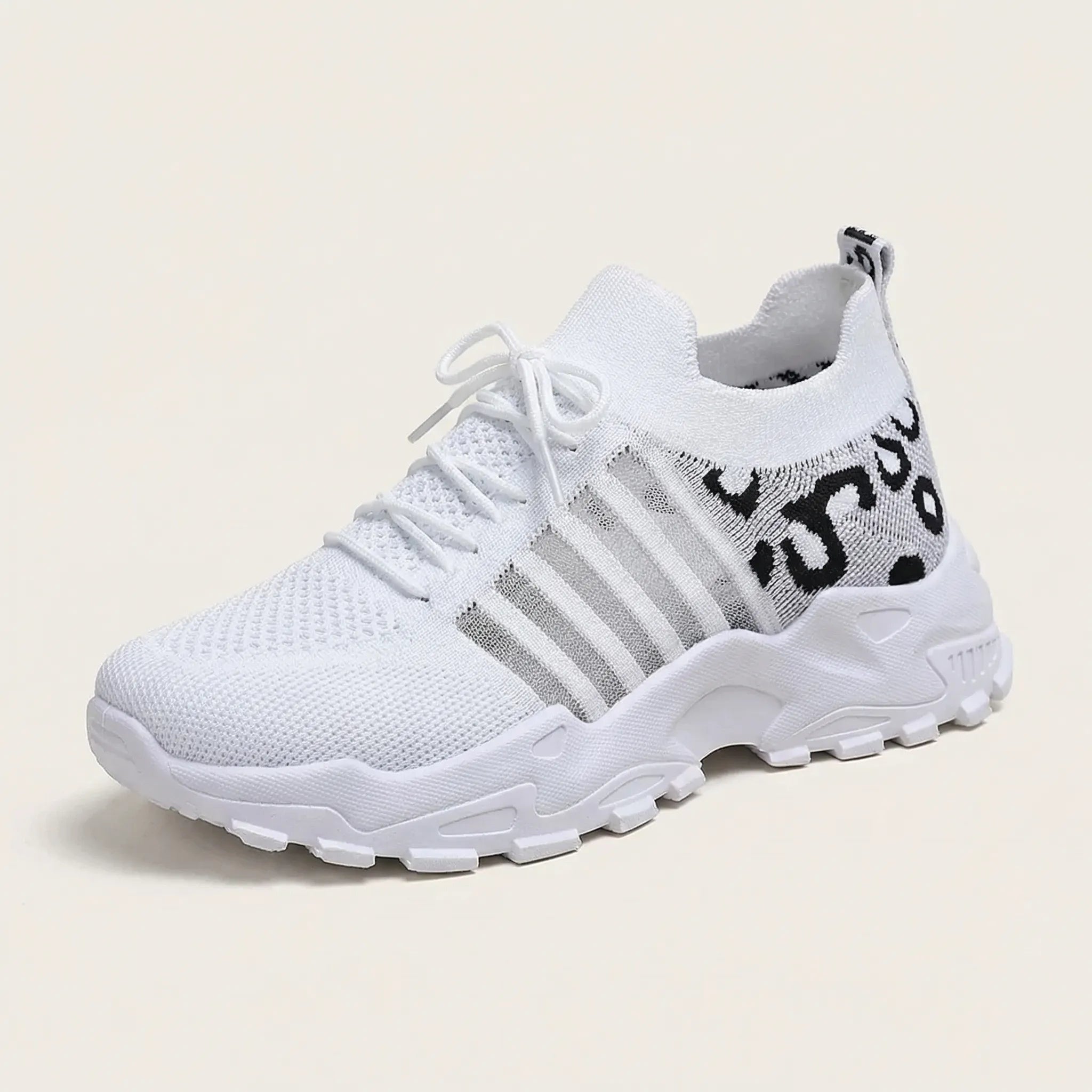 Damen Sneaker Leopardenmuster Strickschaft atmungsaktiv Schnürer