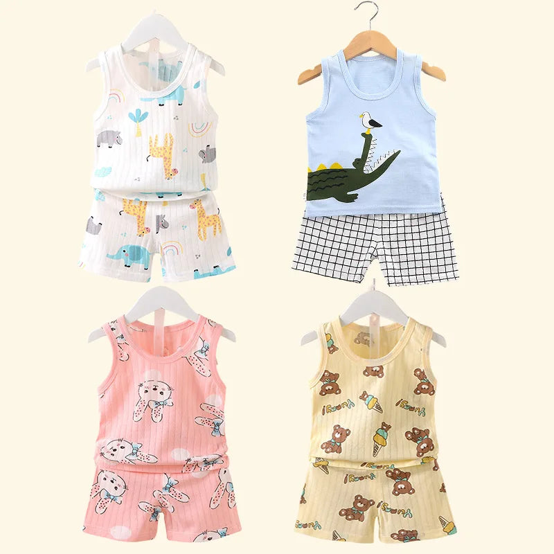 Kinder Sommer Set mit Cartoon-Print ärmelloses Oberteil und Shorts