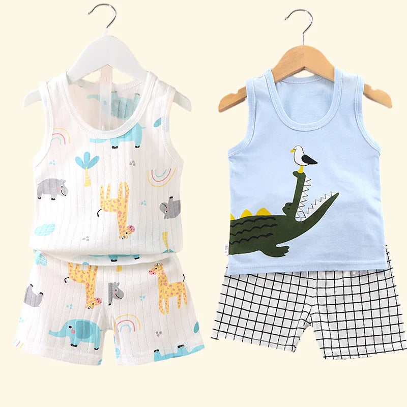 Kinder Sommer Set mit Cartoon-Print ärmelloses Oberteil und Shorts