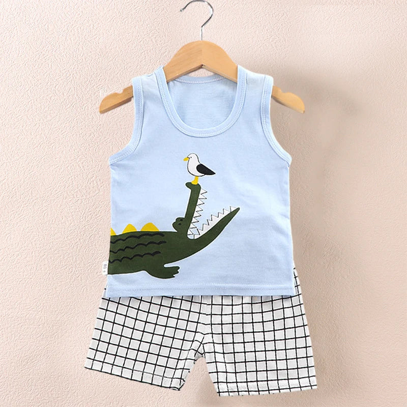 Kinder Sommer Set mit Cartoon-Print ärmelloses Oberteil und Shorts