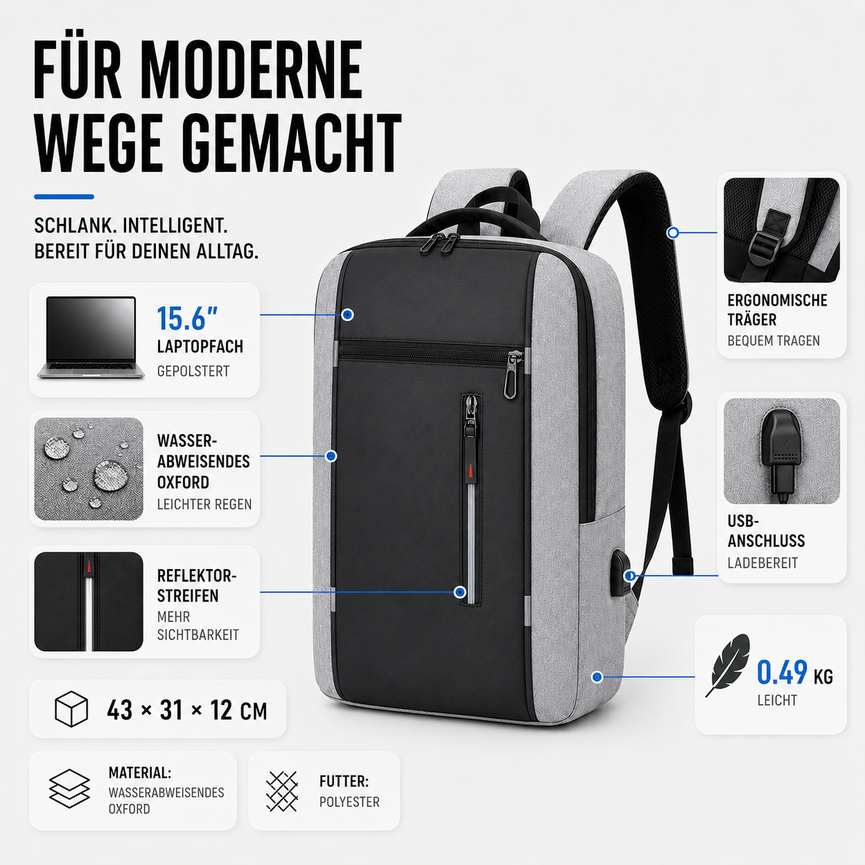 Nordspur | Spritzwassergeschützter Business-Rucksack