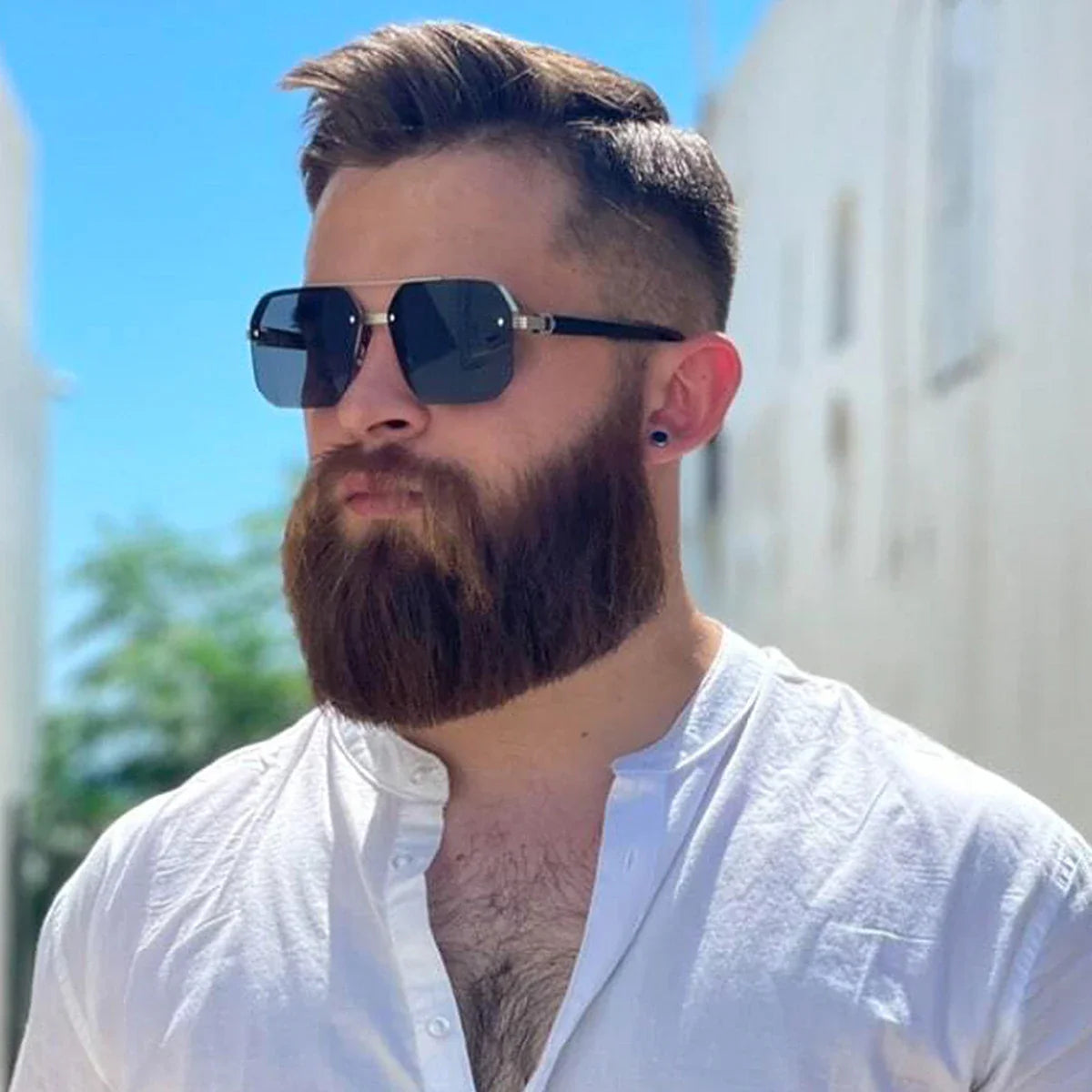 Quadratische Herren-Sonnenbrille mit Halbrahmen-Design und Farbverlauf-Gläsern