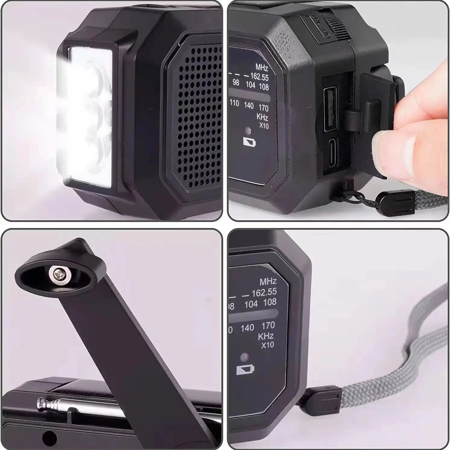 Notfallradio mit Kurbelantrieb, Solarpanel und integrierter Taschenlampe