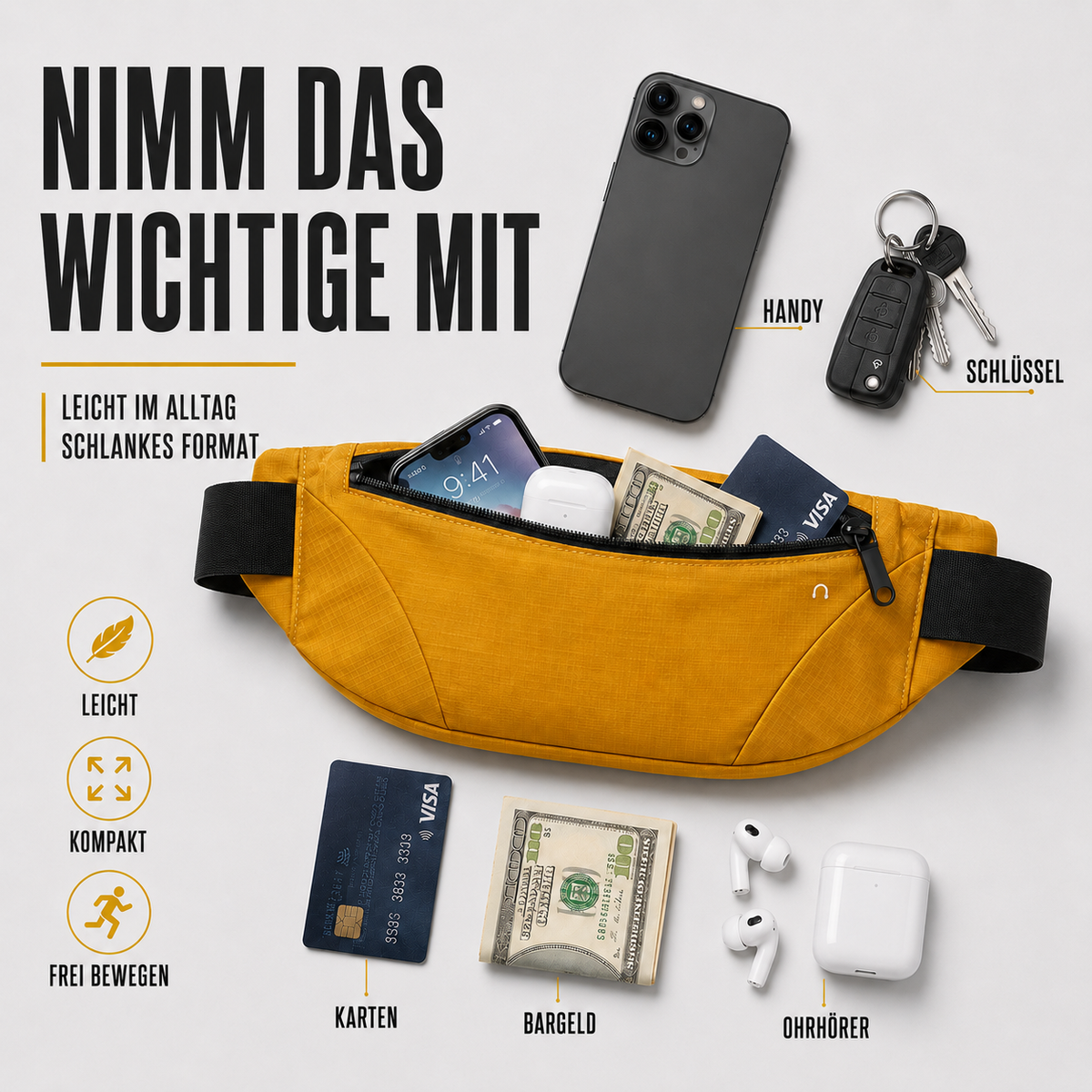 Nordspur | StrideLume Leichte Wasserdichte Gürteltasche