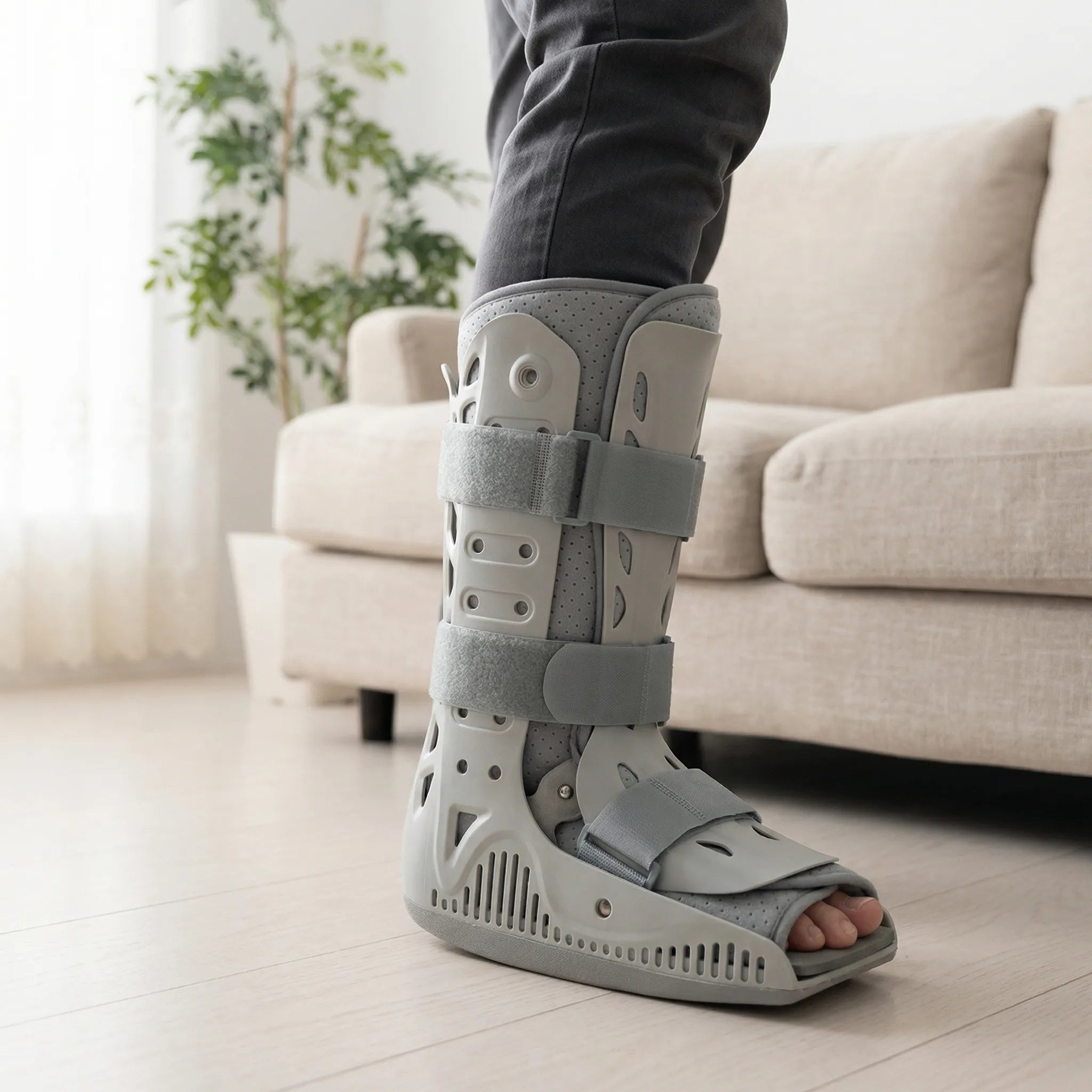 Aufblasbarer orthopädischer Gehstiefel mit Luftkammern und Rocker-Sohle