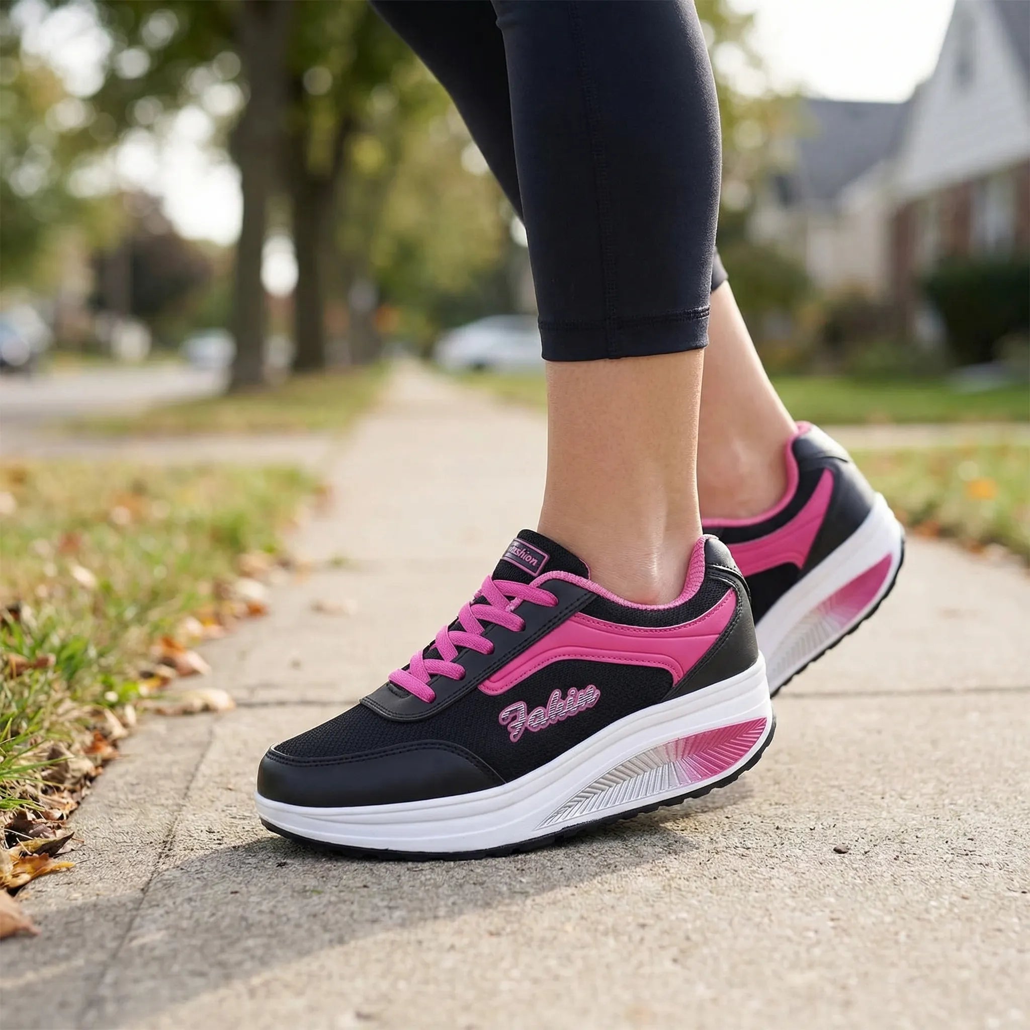 Damen-Plateau-Sneaker zweifarbig mit Rocker-Sohle
