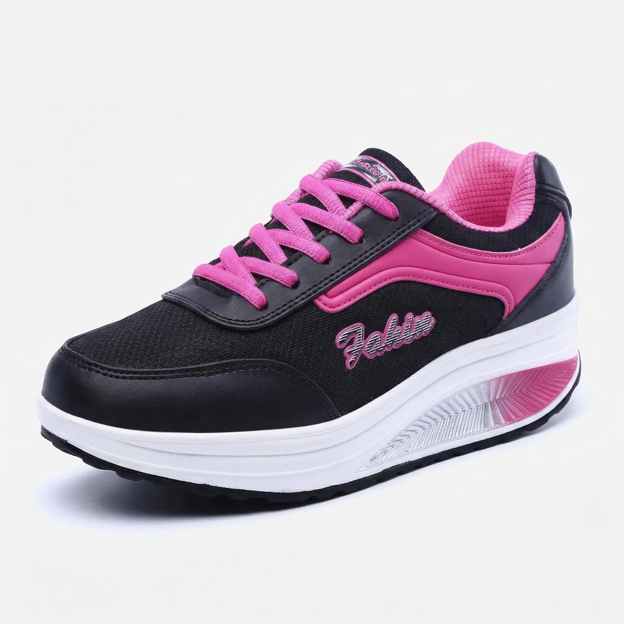 Damen-Plateau-Sneaker zweifarbig mit Rocker-Sohle