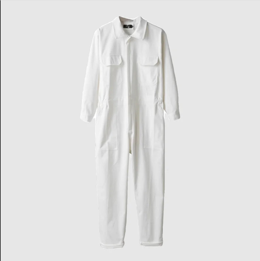 Langarm-Jumpsuit Cargo-Taschen weißer Stoff strukturierter Kragen