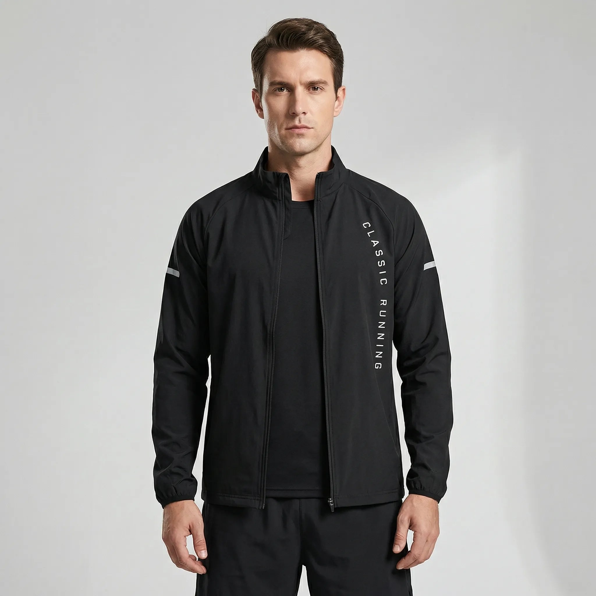 Herren Laufjacke mit Kapuze Reißverschluss entspannte Passform