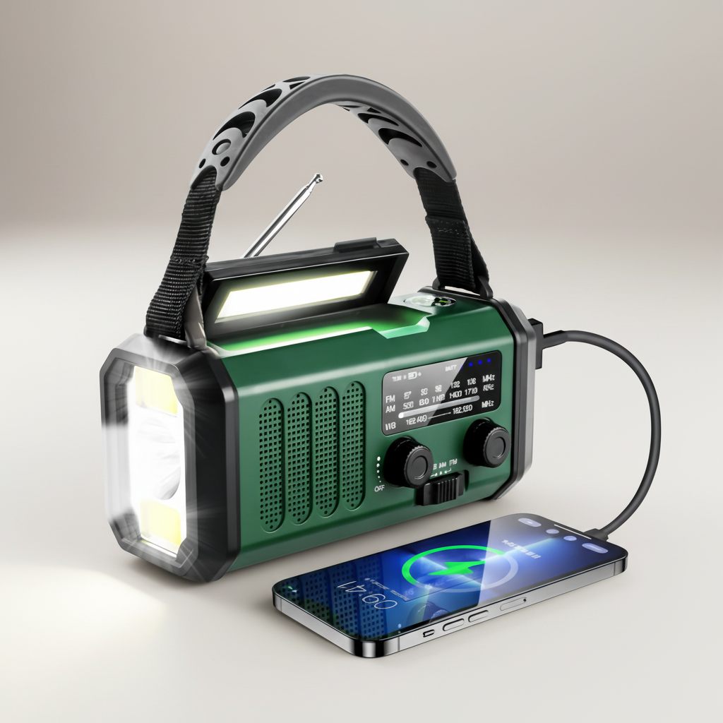 Notfallradio mit Handkurbel, Solarladung und LED-Licht