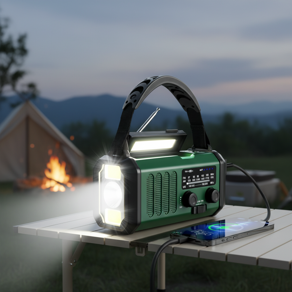 Notfallradio mit Handkurbel, Solarladung und LED-Licht