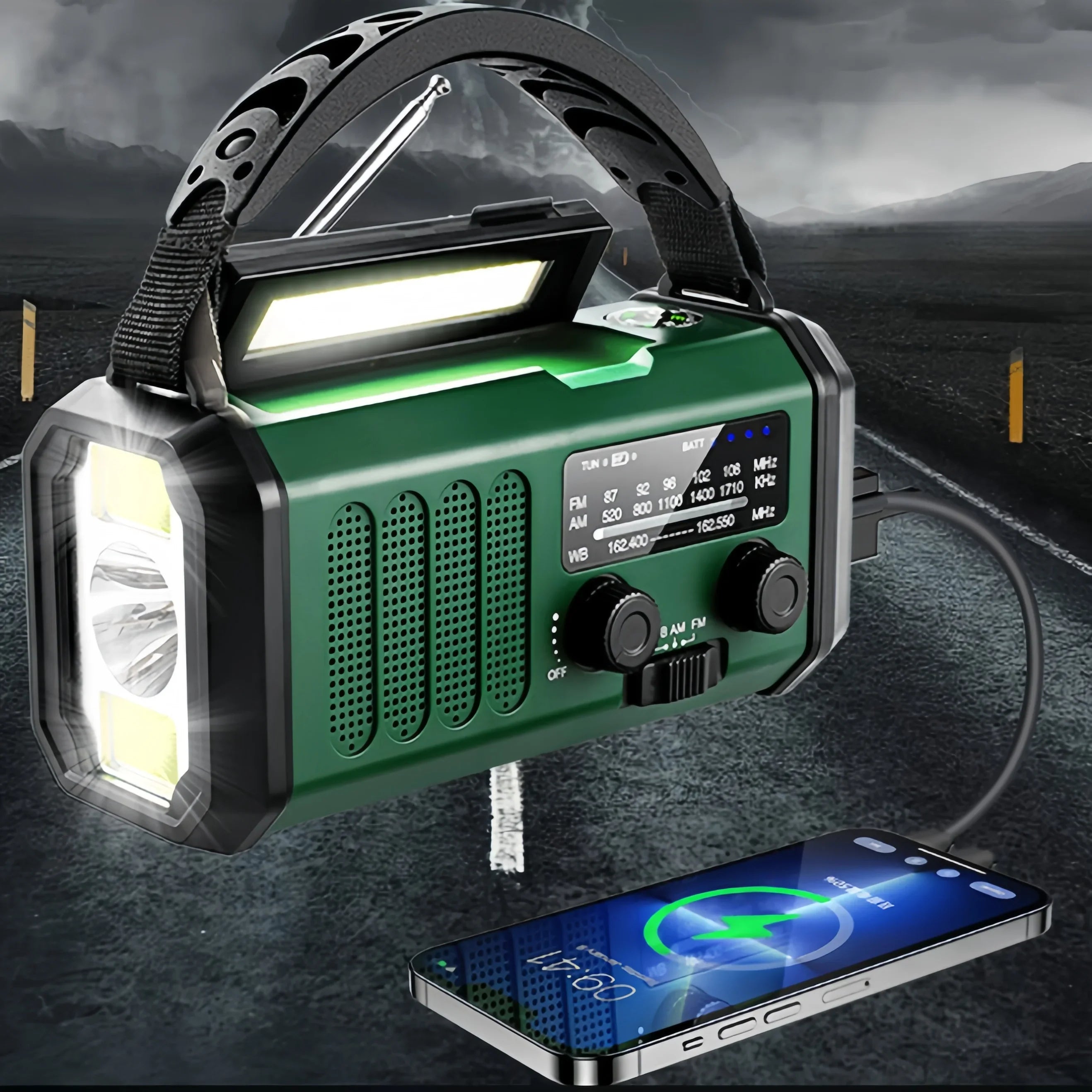 Notfallradio mit Handkurbel, Solarladung und LED-Licht