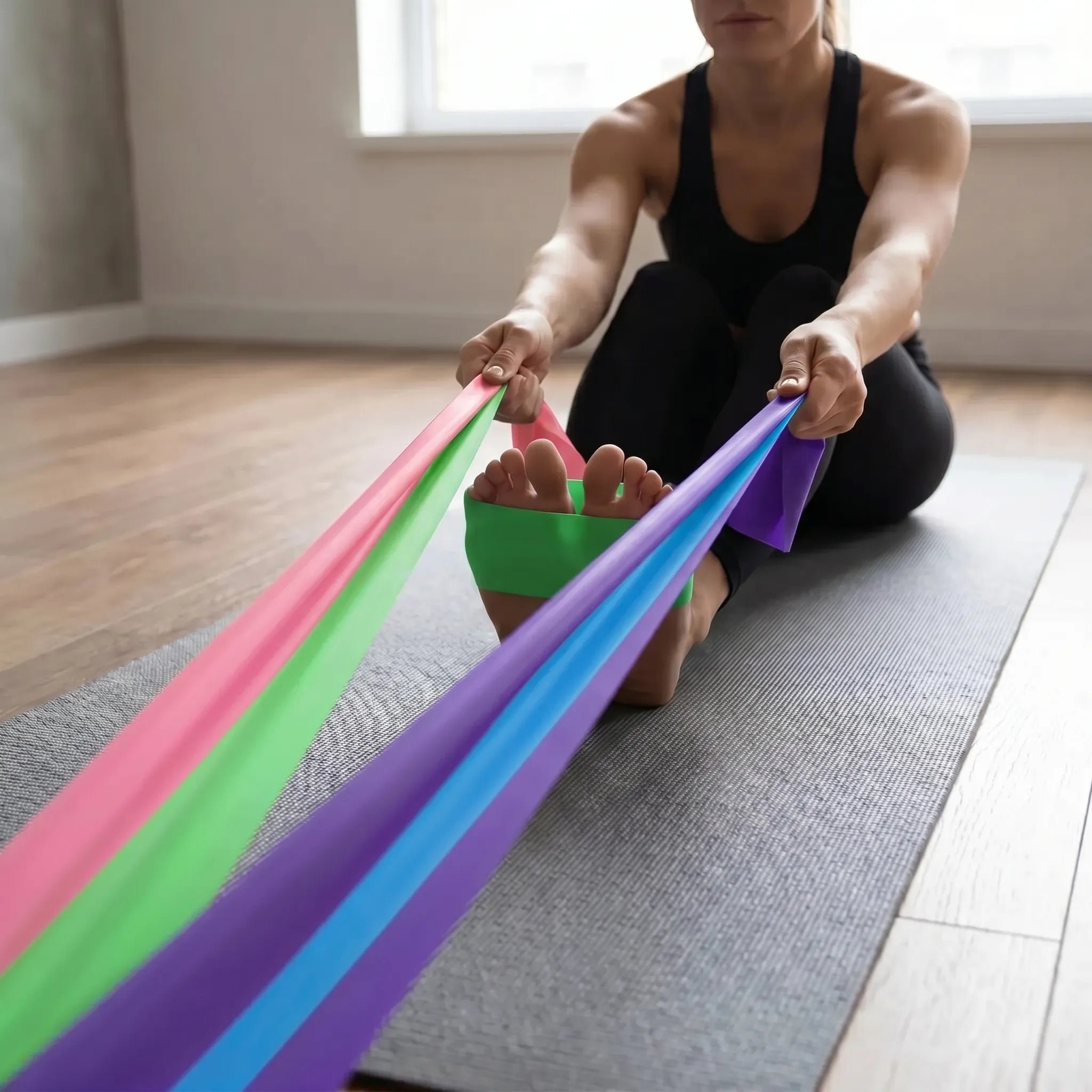 Flache elastische Widerstandsbänder für Heimtraining und Yoga