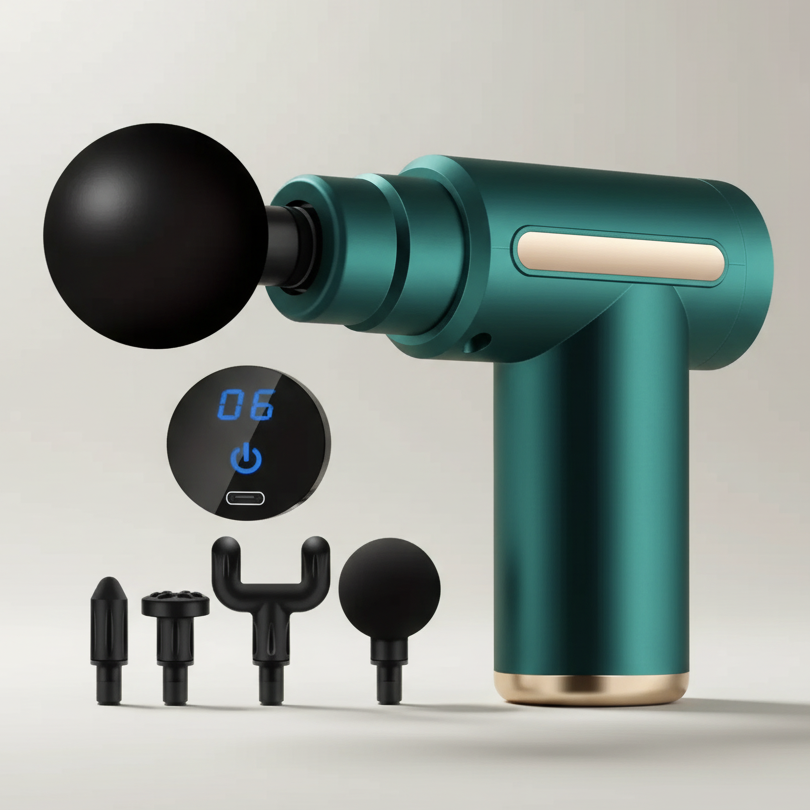 Tragbarer Percussion-Massager mit austauschbaren Massageköpfen