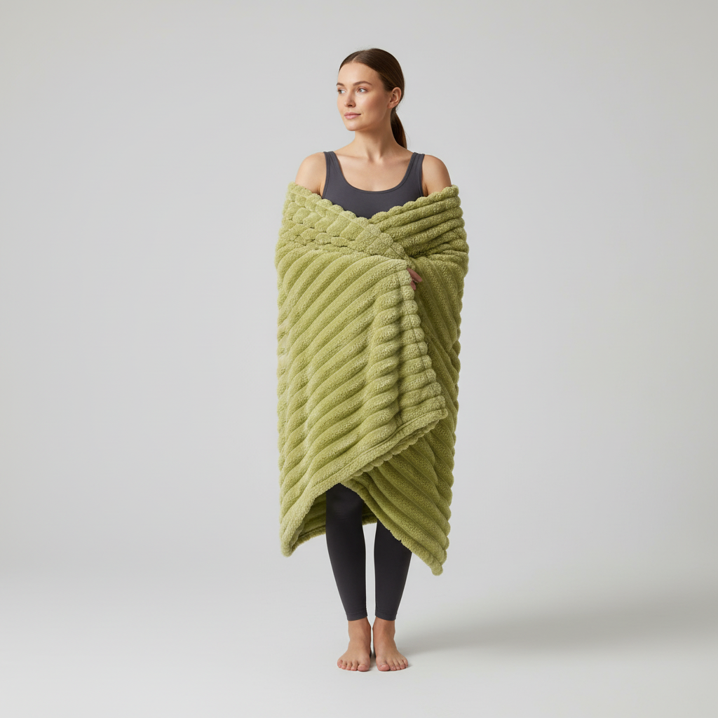 Flauschige Korallenfleece-Decke mit Streifenmuster übergroß warm