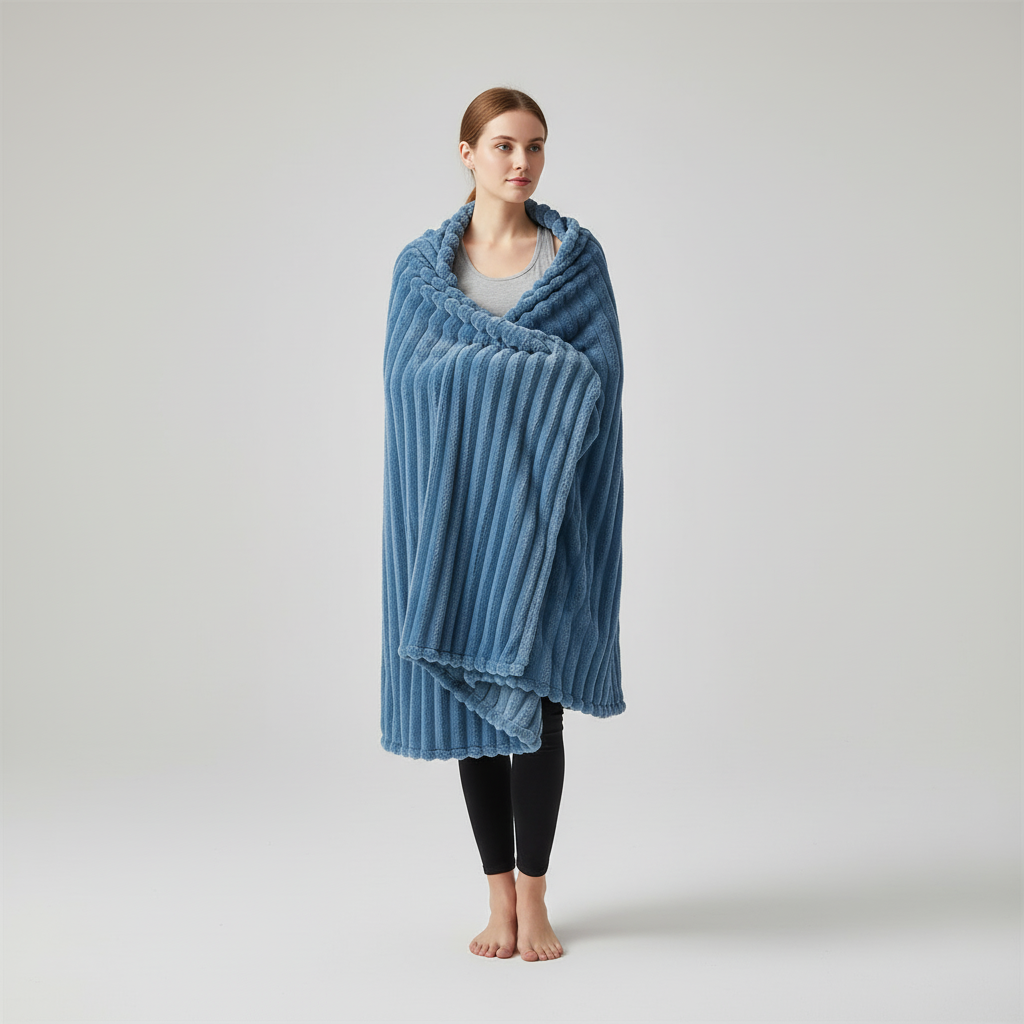 Flauschige Korallenfleece-Decke mit Streifenmuster übergroß warm