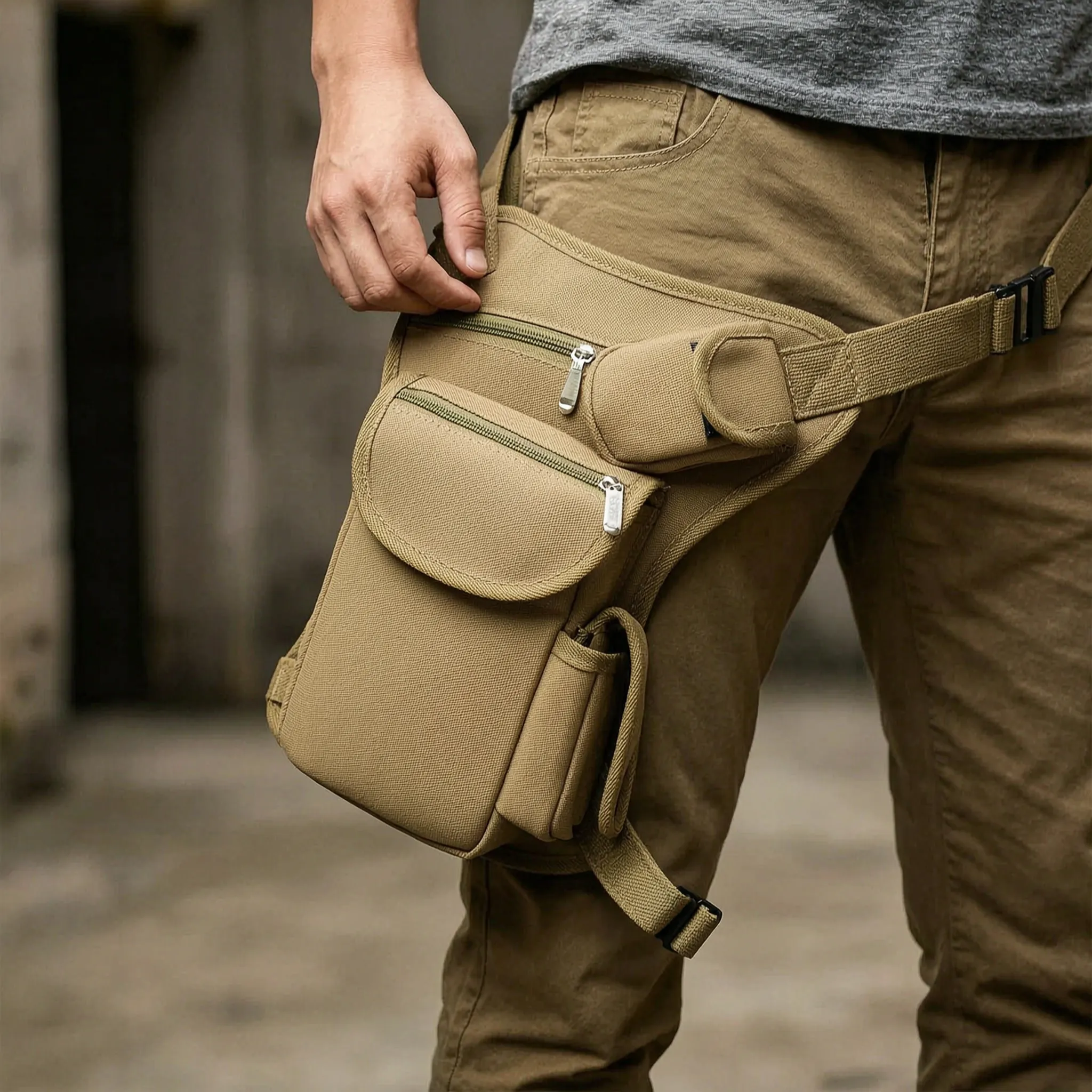 Oberschenkel-Gürteltasche robustes Webstoff mit verstellbaren Gurten