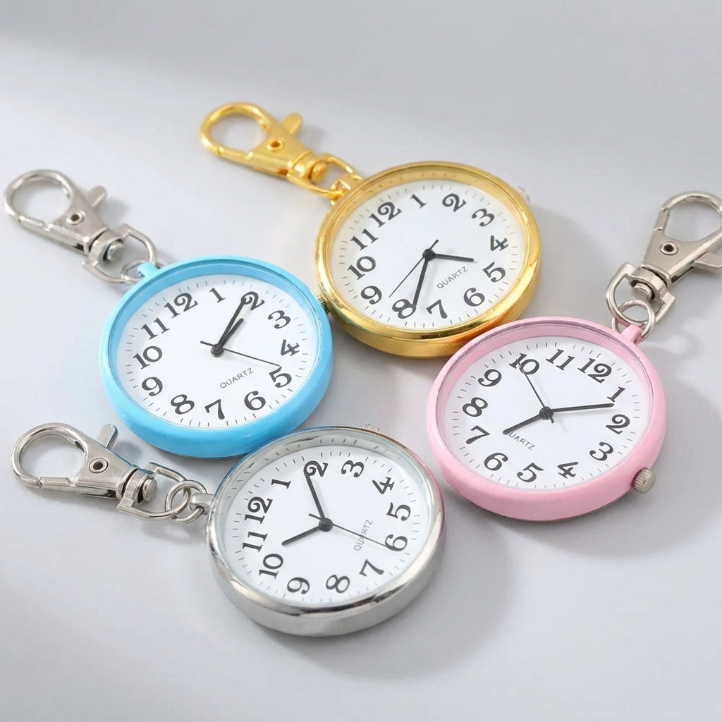 Kompakte Schlüsselanhänger-Taschenuhr mit Quarzwerk und großem Zifferblatt