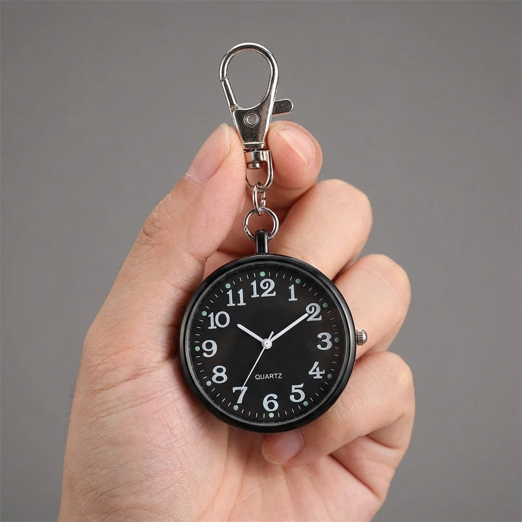 Kompakte Schlüsselanhänger-Taschenuhr mit Quarzwerk und großem Zifferblatt