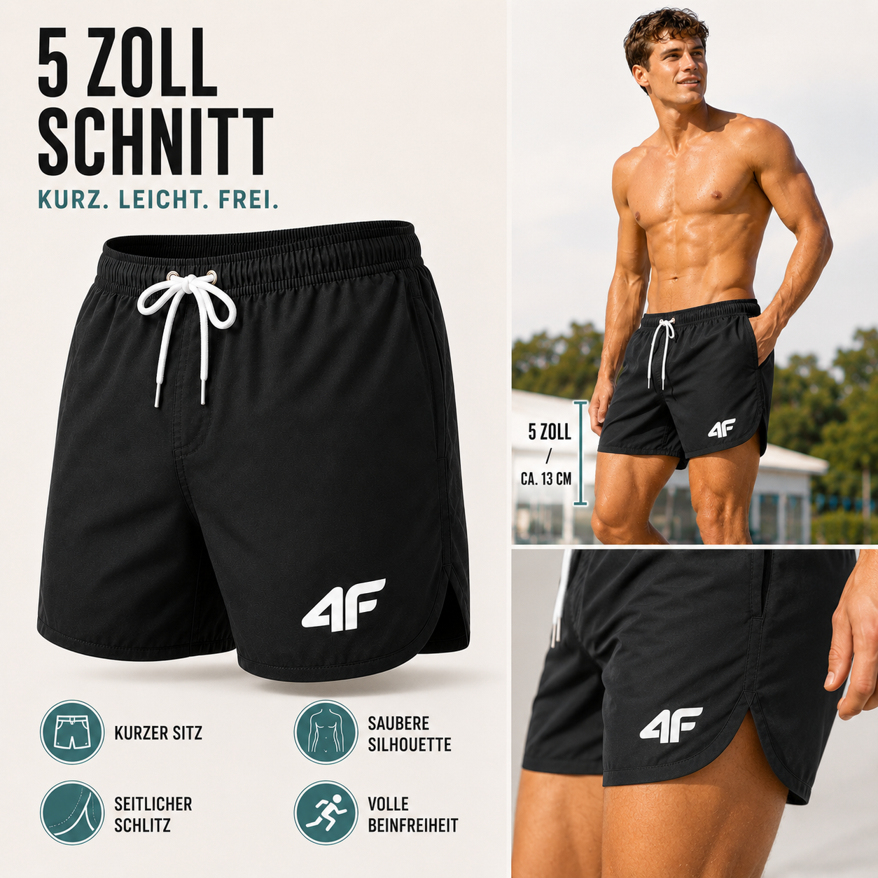 Nordspur | TideRunner Kurze Badehose Herren | 5 Zoll Schnitt, schnelltrocknend