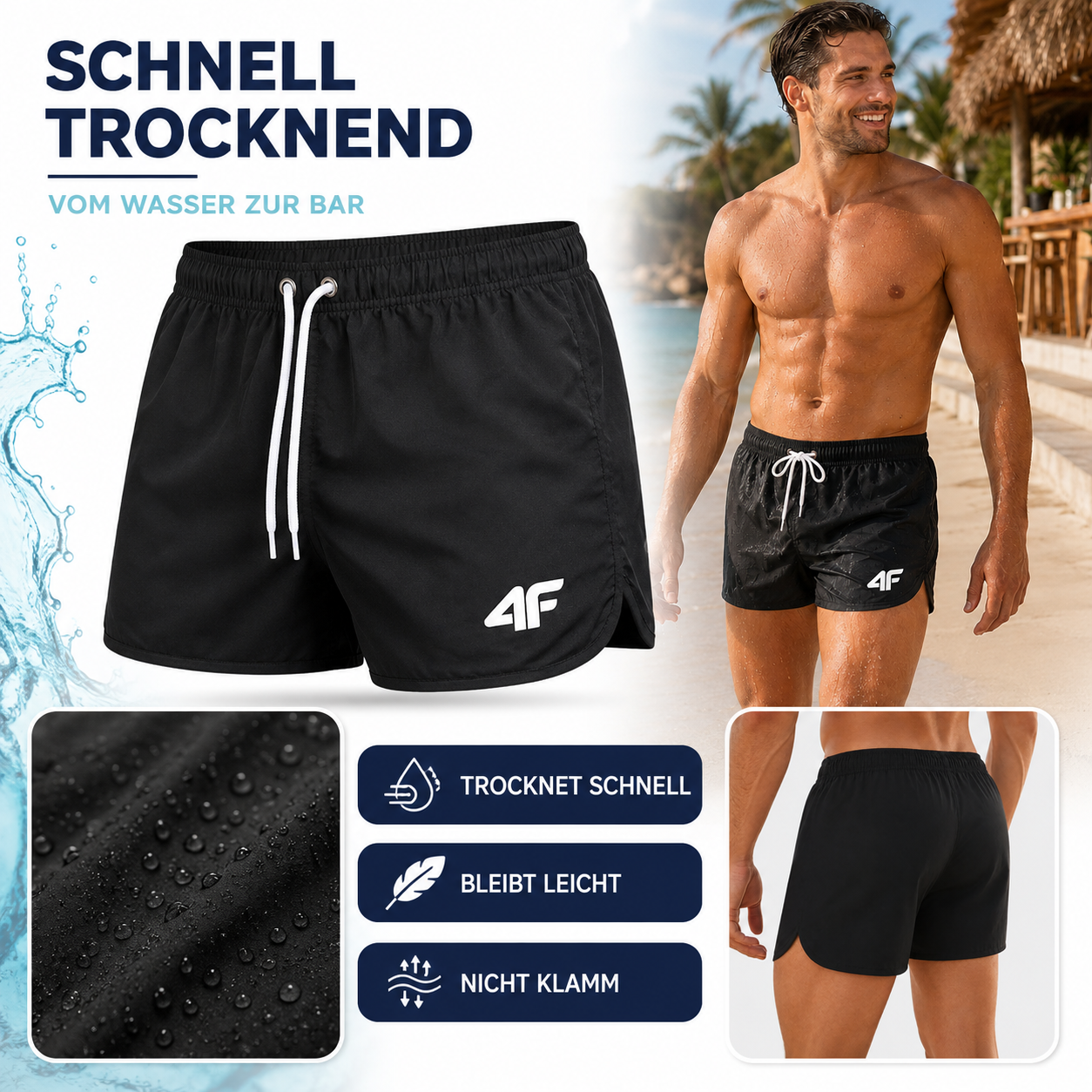 Nordspur | TideRunner Kurze Badehose Herren | Schnelltrocknend