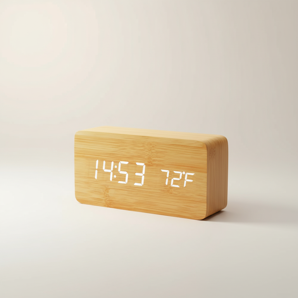 Holz-LED-Wecker mit digitaler Anzeige für Zeit und Temperatur