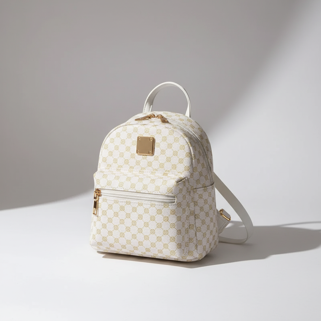 Kompakter modischer Rucksack mit gemustertem Design und Reißverschlusstasche
