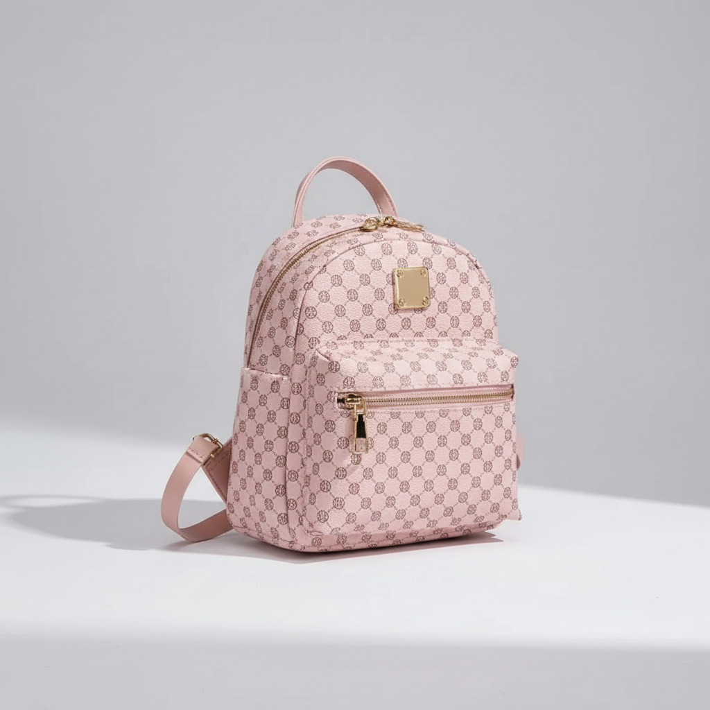 Kompakter modischer Rucksack mit gemustertem Design und Reißverschlusstasche