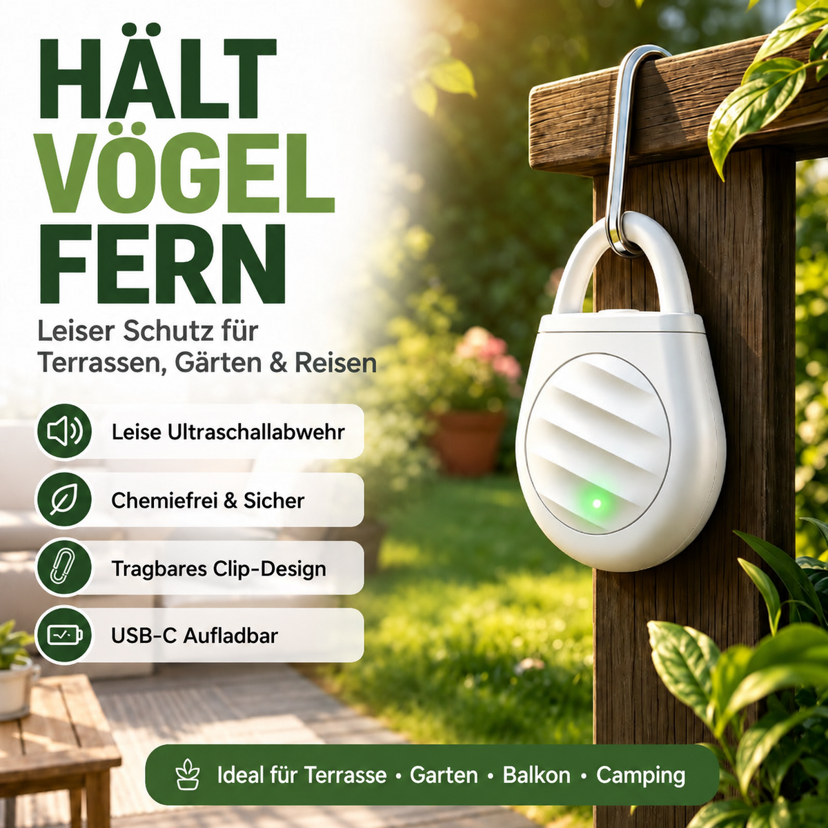Nordspur | Tragbarer Ultraschall-Vogelabwehrgerät