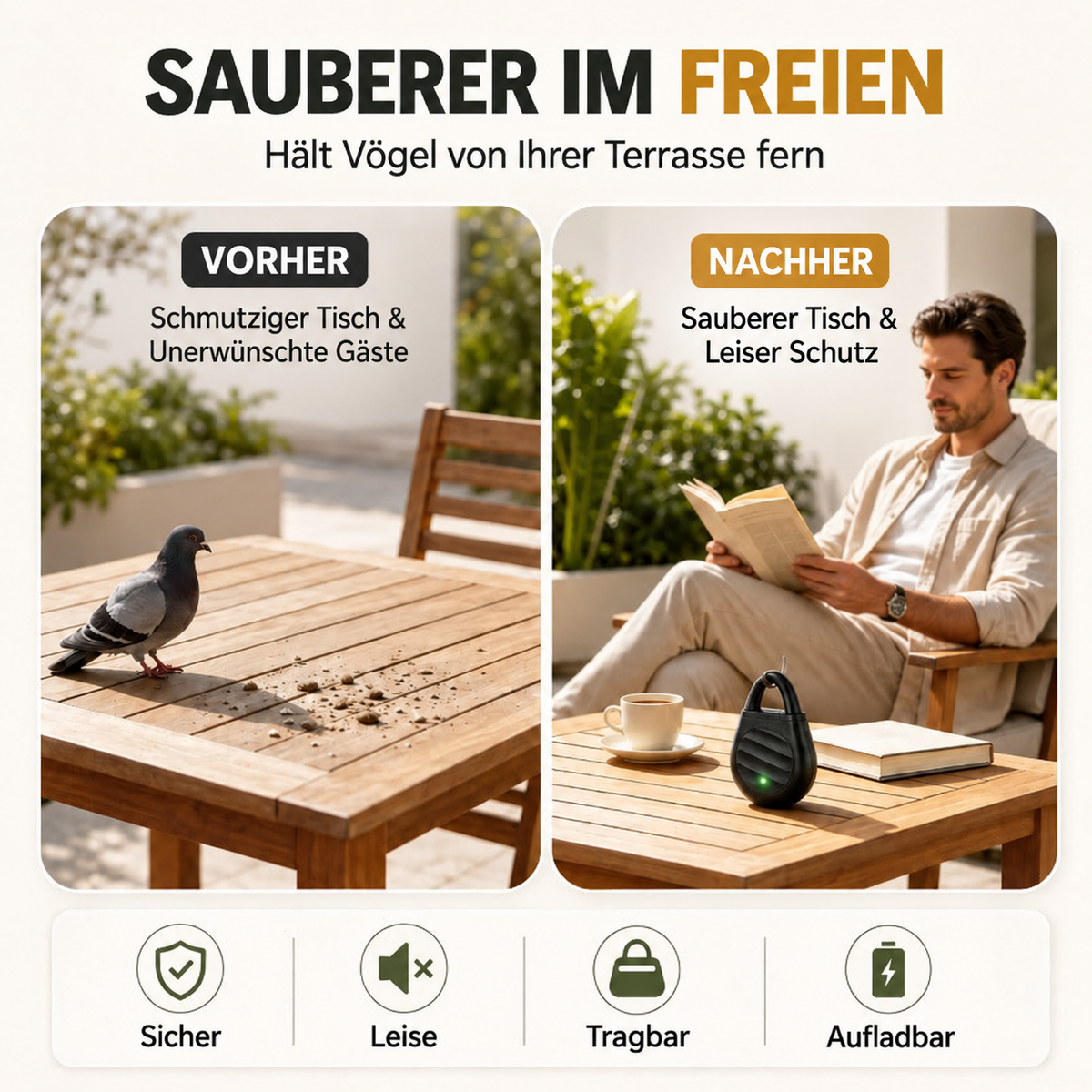 Nordspur | Tragbarer Ultraschall-Vogelabwehrgerät