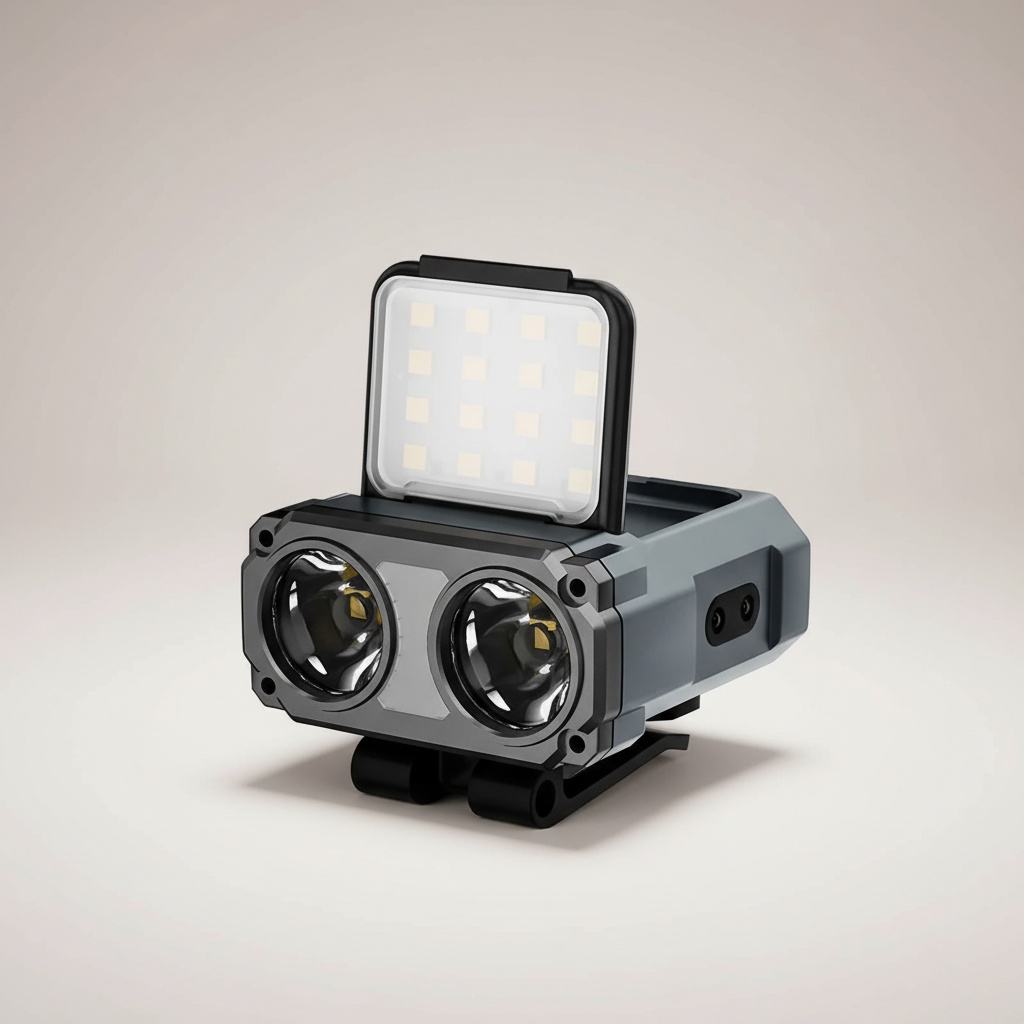 USB-Stirnlampe mit dualen LED-Strahlen, Bewegungssensor und Klippbefestigung
