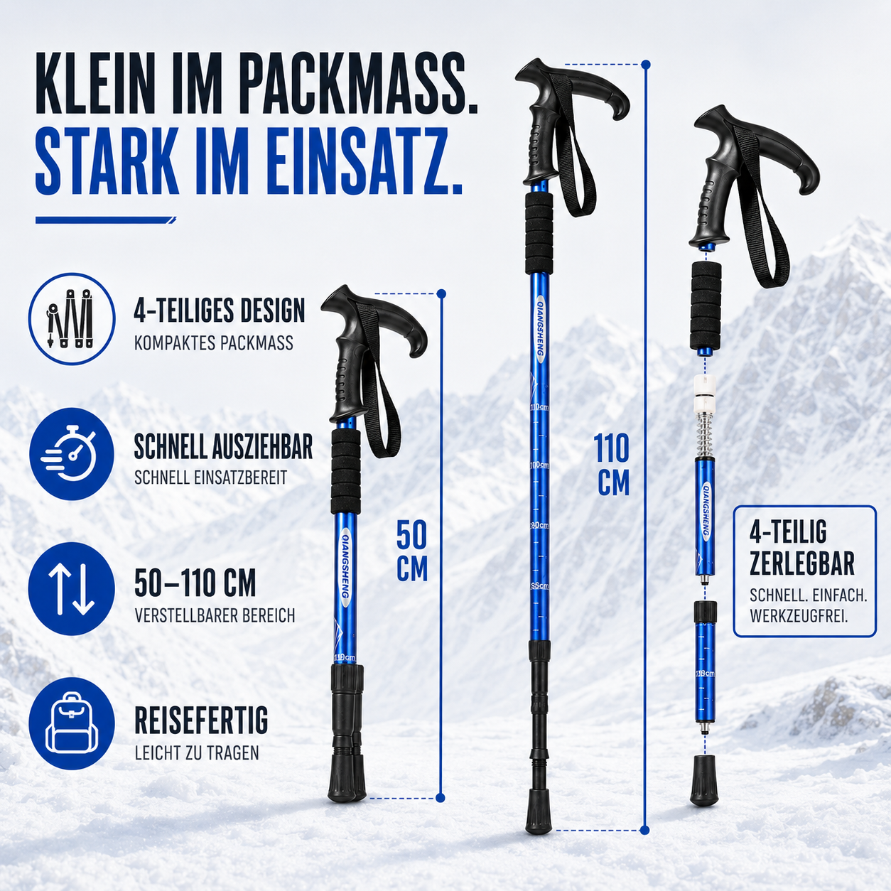 Nordspur | Trailara Faltbarer Teleskop-Trekkingstab