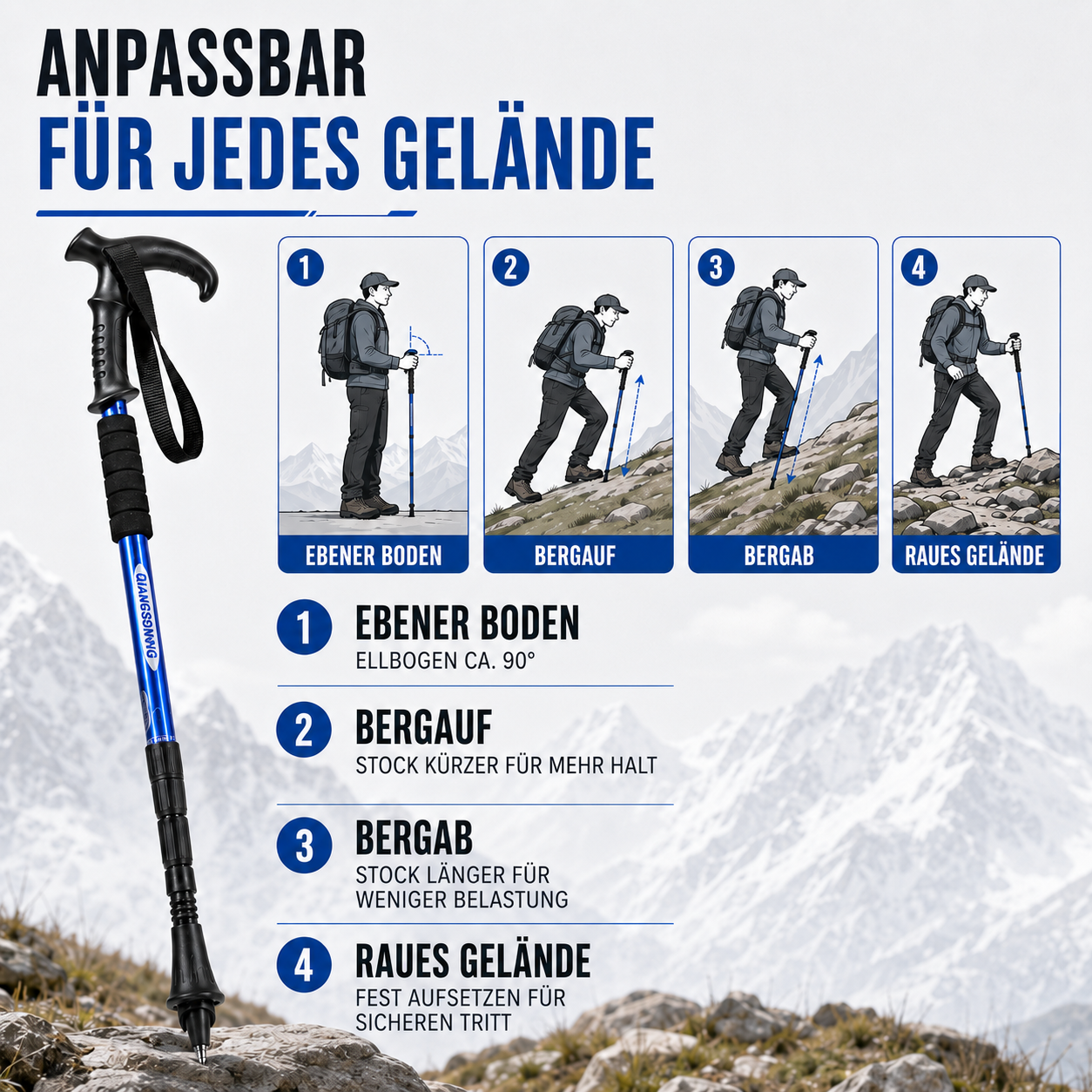 Nordspur | Trailara Faltbarer Teleskop-Trekkingstab