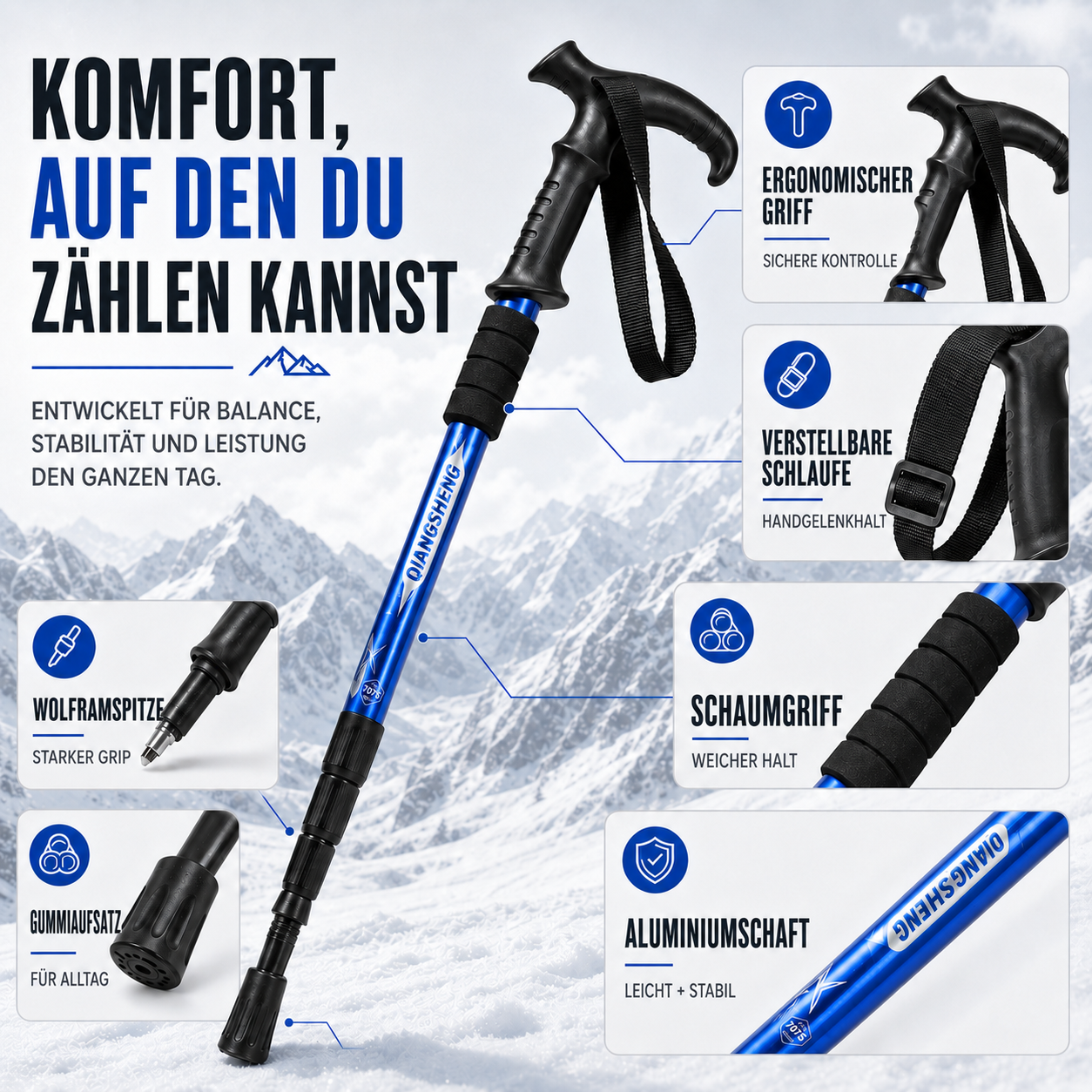 Nordspur | Trailara Faltbarer Teleskop-Trekkingstab