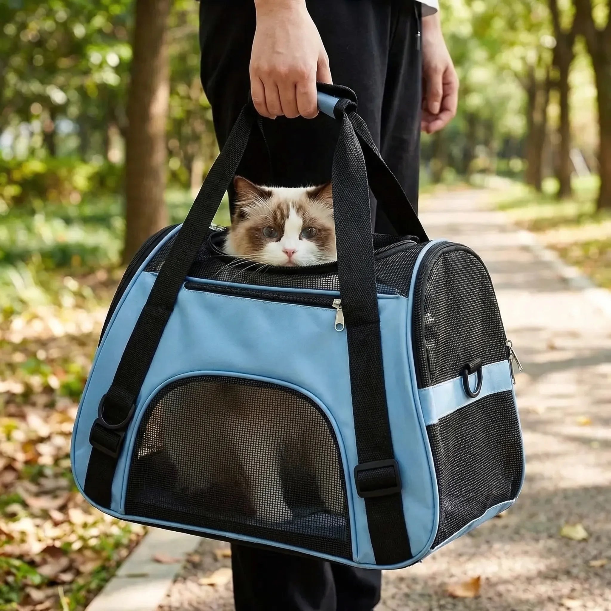 Kleintiertransporttasche atmungsaktiv Mesh Zeltdach Hund Katze