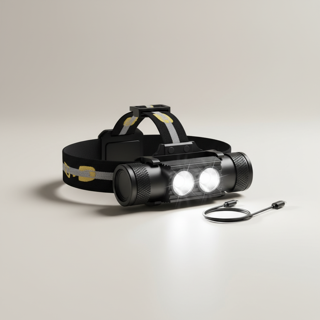 Aufladbare Stirnlampe Dual-LED wasserdicht USB verstellbarer Riemen