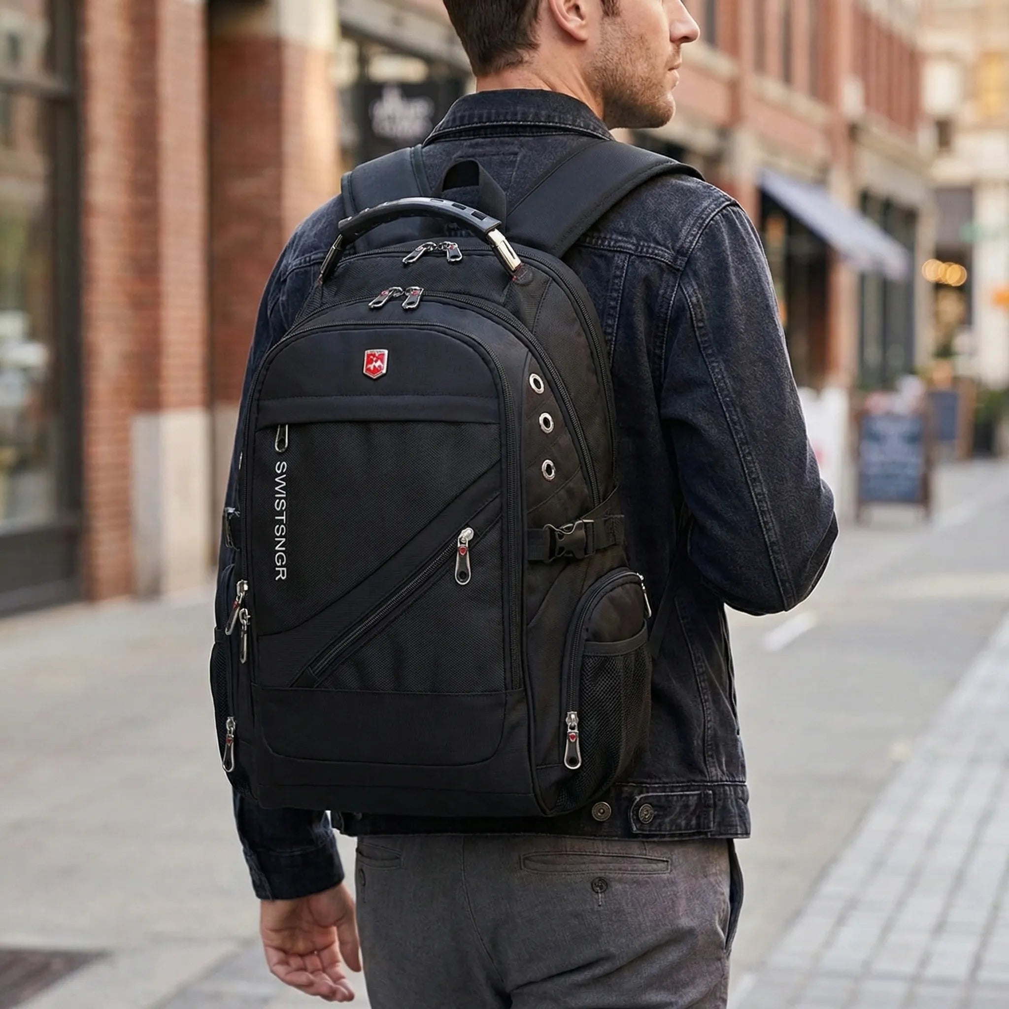 Großvolumiger Laptop-Rucksack wasserabweisend mit gepolsterten Schultergurten