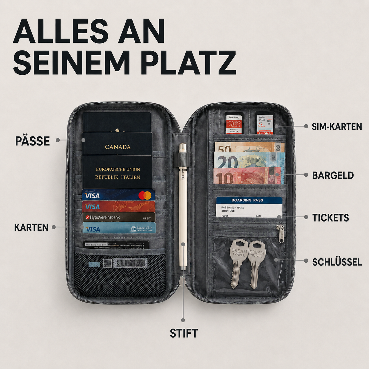 Nordspur | Travelyra Reisepass-Organizer mit Rundum-Reißverschluss