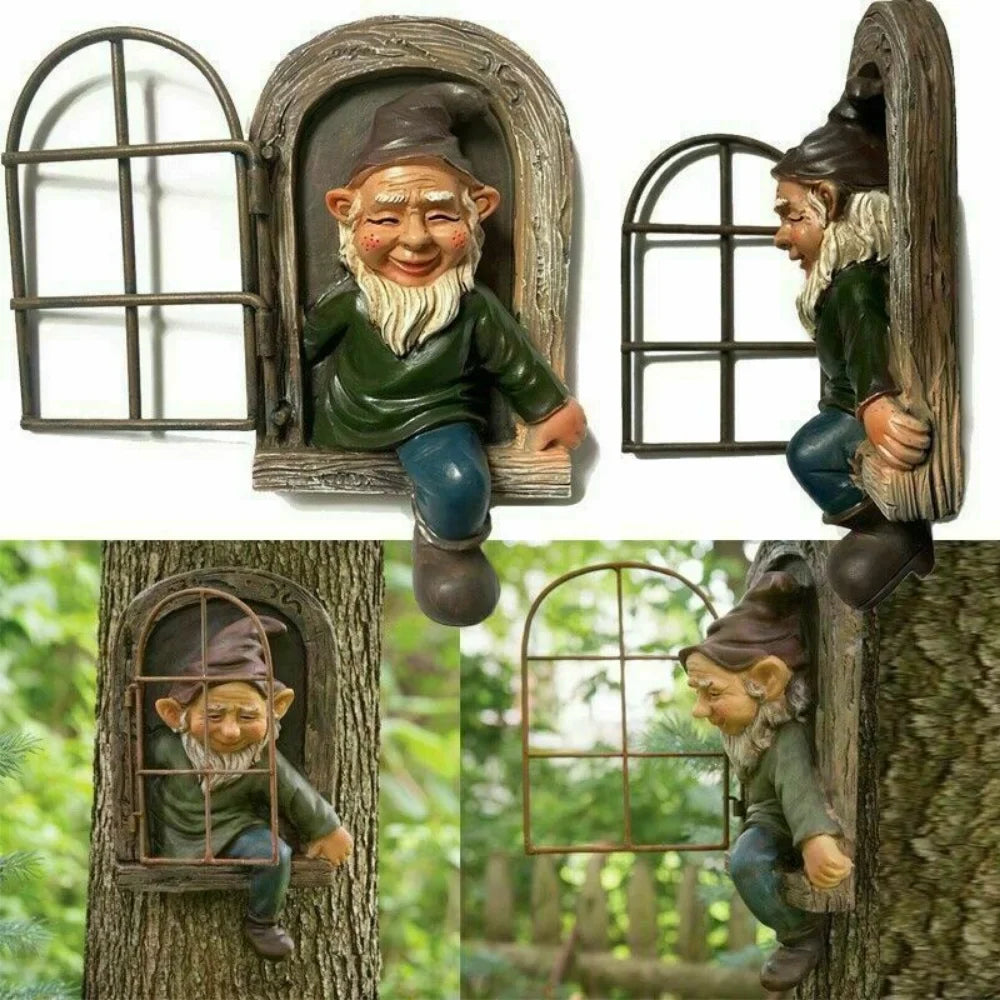Elfenfigur umarmt Baum Gartendekoration Außenbereich