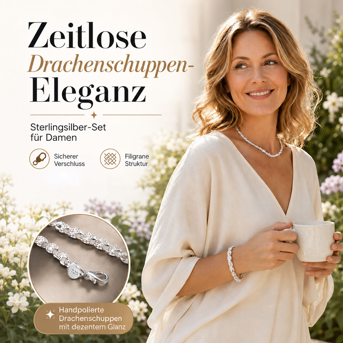 Nordspur | Trendiges Drachenschuppen-Ketten-Armband & Halskette
