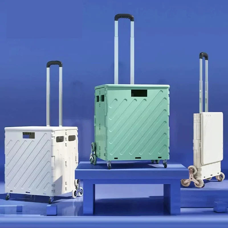 Faltbarer Einkaufswagen mit Treppenscheitel-Rädern und Deckelbox