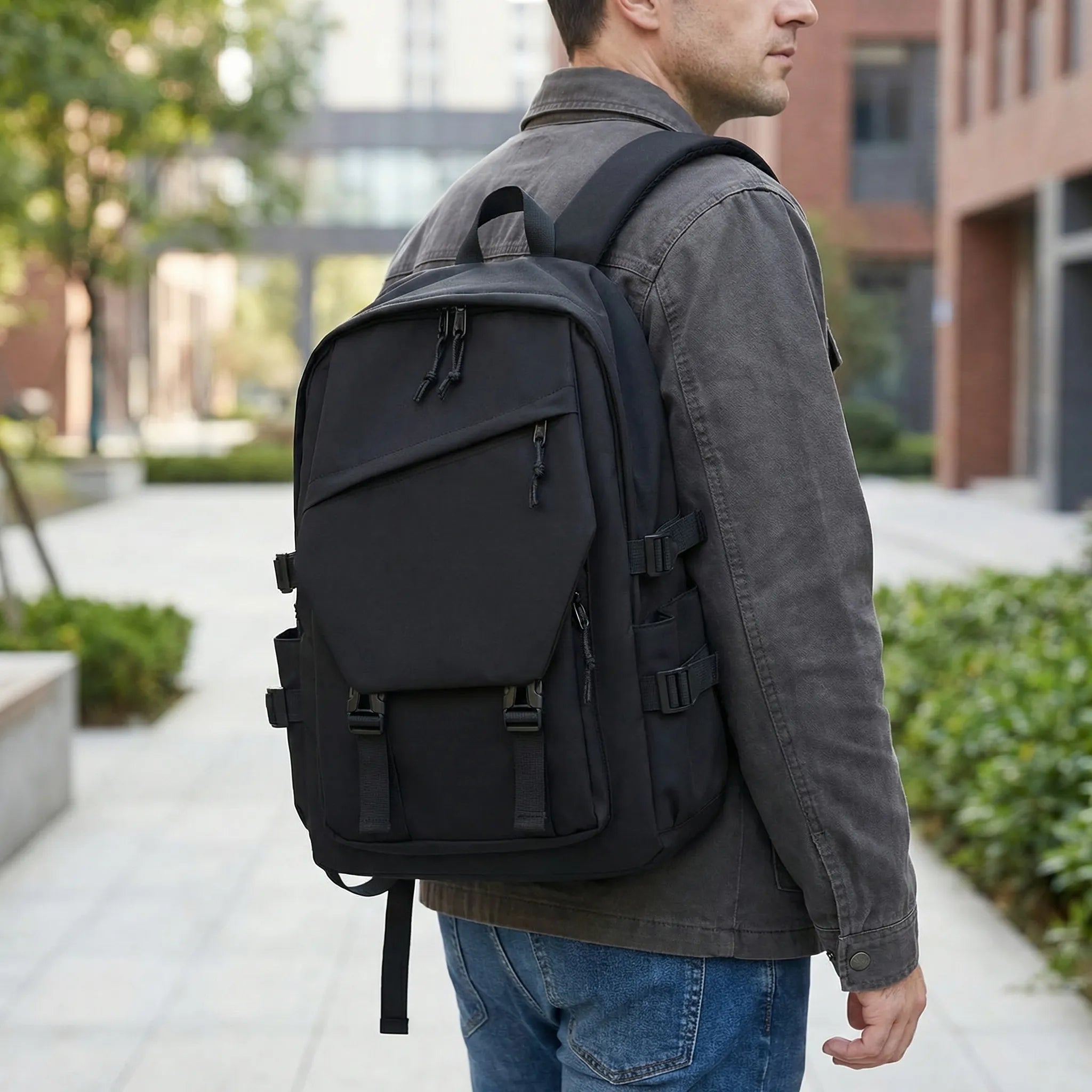 Großer Rucksack mit Laptopfach mehreren Taschen unifarbig