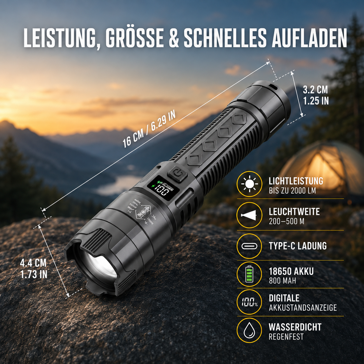 Nordspur | Vantorix Hochleistungs-Taschenlampe mit Akku