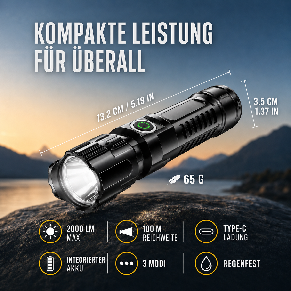 Nordspur | Vantorix Hochleistungs-Taschenlampe mit Akku