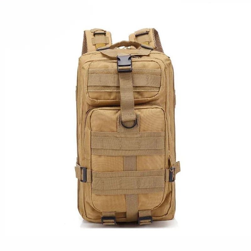 Wanderrucksack mit mehreren Fächern, gepolsterten Trägern und Kompressionsgurten
