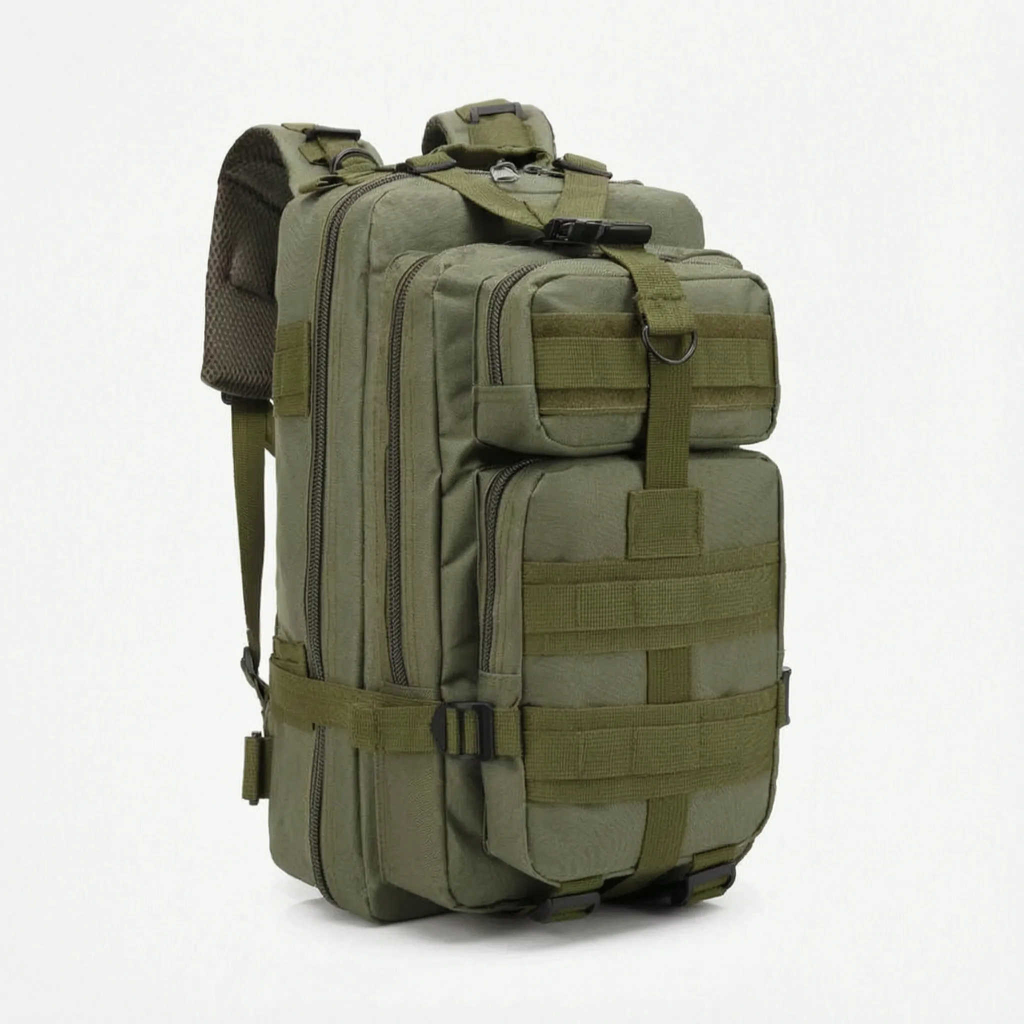 Wanderrucksack mit mehreren Fächern, gepolsterten Trägern und Kompressionsgurten