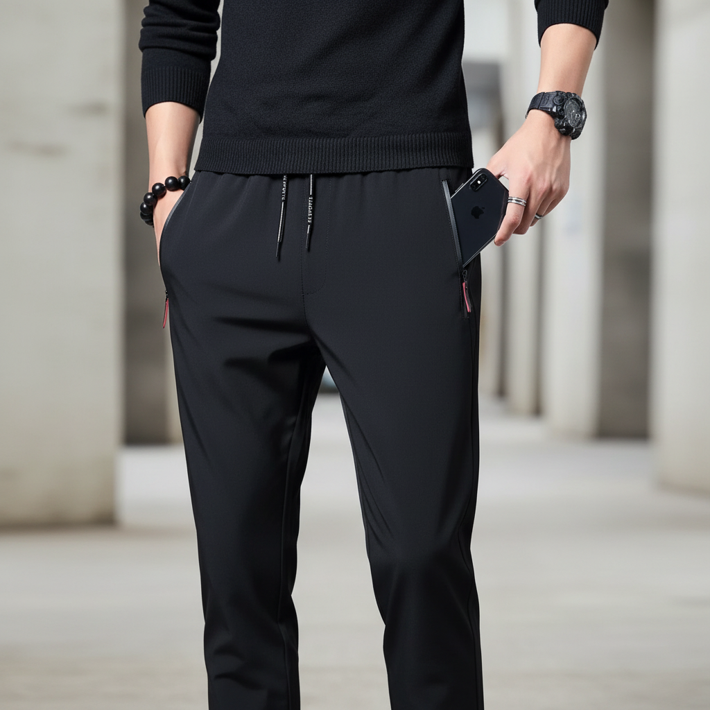 Slim Straight Jogger-Hose mit elastischem Bund und Reißverschlusstaschen